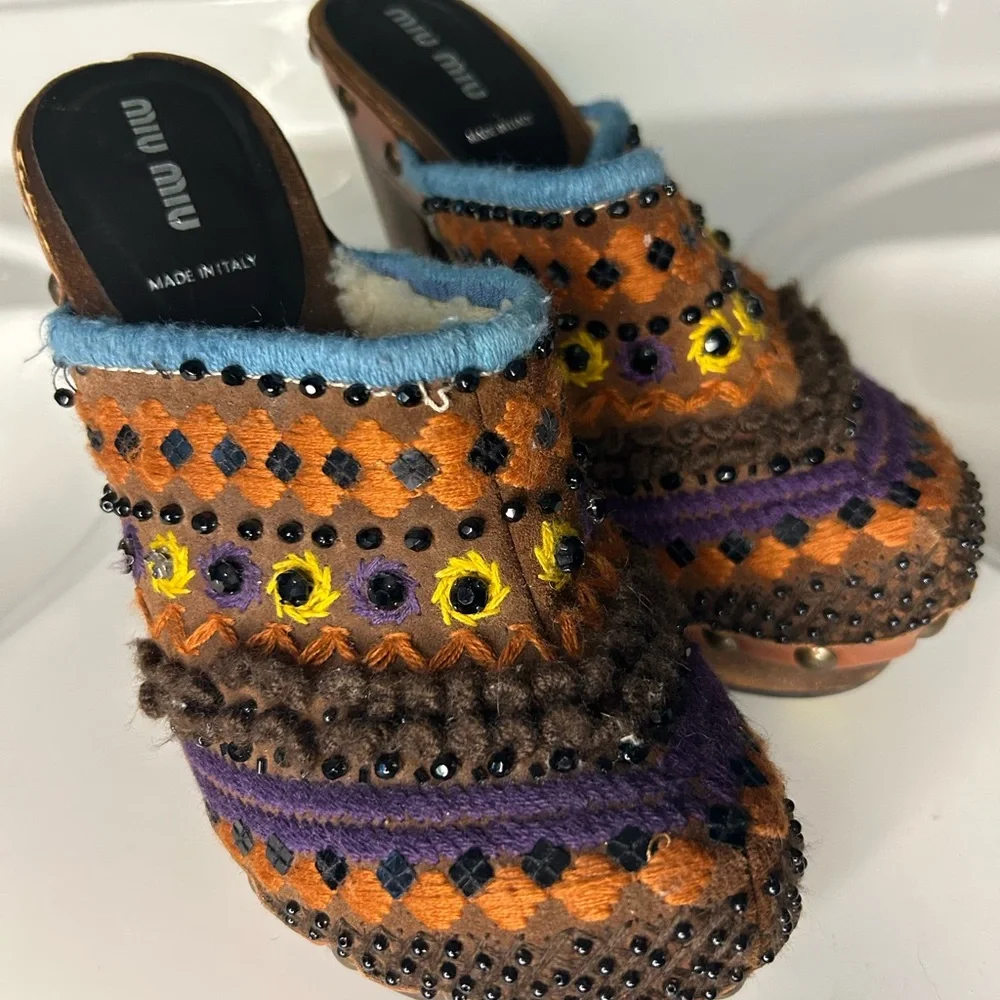 Vintage Miu Miu Colorful Embellished Mules - Picture 1 of 5